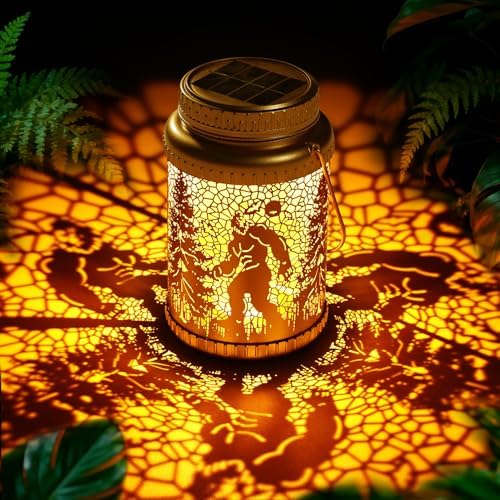 Cooo 4 Pack Solar Lanterns Outdoor Waterproof Bigfoot Sasquatch Christmas Trees Solar Pathway Lights Landscape Path Christmas Gifts for Women Mom Grandma for Outdoor Table Lamps Garden Yard Decor-Gold by Cooo