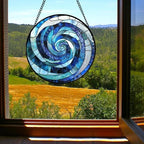 Blue Ocean Wave Stained Glass Window Hanging Suncatcher Gift for Women 9.8" - Image 3