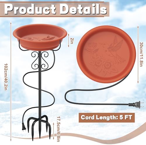 Bird Bath for Outside, 40In Freestanding Birdbaths & Feeder, Brown - Image 2
