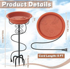 Bird Bath for Outside, 40In Freestanding Birdbaths & Feeder, Brown - Image 2