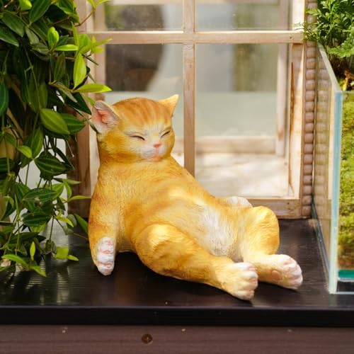 Sleeping Orange Cat Statue Outdoor Garden Decor, Realistic Resin Garden Cat Figurine, Indoor/Outdoor Decor, Heartwarming Memorial Gift for Cat Lovers, Lifelike Feline Sculpture for Patio & Yard - Image 4
