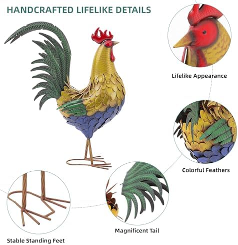 32" Metal Rooster Garden Statue, Chicken Sculpture Yard Decor - Image 5