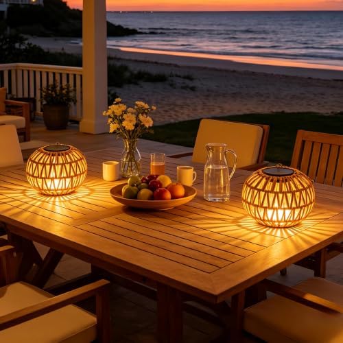 Solar Hanging Lanterns Outdoor Waterproof, 2 Pack Hanging Solar Lights for Outside with 7.25in Boho Lantern, Outdoor Rattan Chandelier Lights for Porch Decor Tree Garden Gazebo Patio Backyard Gifts - Image 7