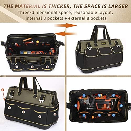 FASTECH 20-inch Wide Mouth Tool Bag with Water Proof Molded Base，Wide Mouth Tool Tote Bag,Waterproof Tool Organizer Bag for Men with Adjustable Shoulder Strap (20 inch) - Image 4
