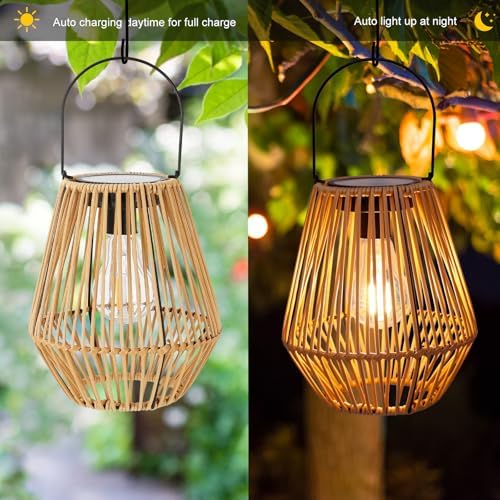 Livinlarge Solar Lanterns Outdoor Waterproof,Wicker Solar Lantern 2 Pack | - Image 6