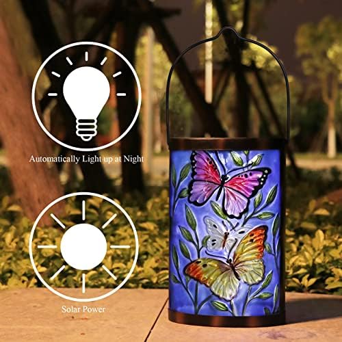 Butterfly Solar Lantern Outdoor Waterproof Hanging Glass Garden Light - Image 5