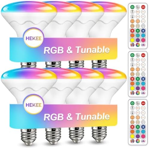 BR30 LED Recessed Can Light Bulbs, RGB Color Changing Indoor Flood Light Bulbs, Remote Control Timer with 5CCT Tunable White, E26 Base 10W 900LM (75W Equiv), Only for 6in Recessed Ceiling Cans, 8 Pack by HEKEE