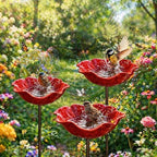 Handmade Metal Flower Garden Stake Bird Bath & Bee Watering Station, Upgraded Weather-Resistant Pollinator Water Bowl, Colorful Floral Decor for Outdoor Yard & Lawn (3PCSA) by Unknown