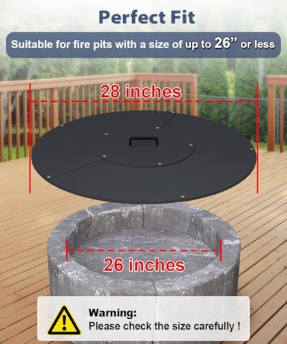 20" Round Fire Pit Lid Fits for Bonfire Pits up to 18", Metal Cover with Handle, All-Weather Resistance Outdoor Firepit Accessory, Smokeless Fire Pit Cover for Fire Tables - Image 2
