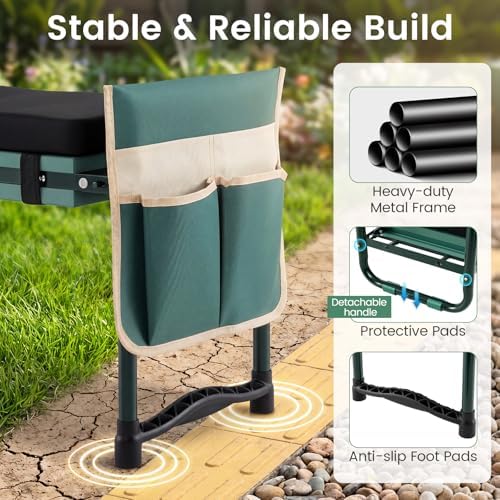IRONMAX Garden Kneeler and Seat with 14" L×11" W EVA Kneeling Pad, Green - Image 7