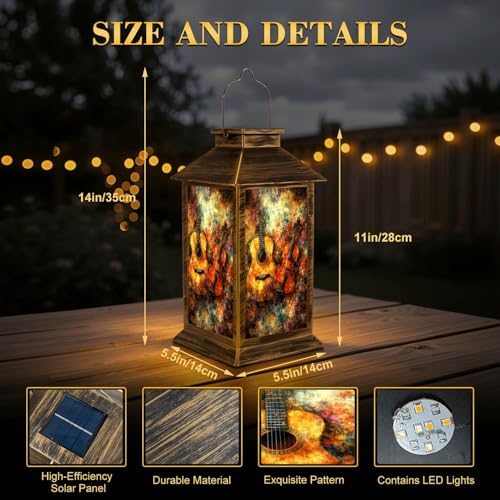 Solar Lantern Outdoor Waterproof Vintage Music Abstract Guitar Violin Colorful Musical Instruments Garden Decor LED Solar Lights Hanging/Tabletop Lamp Gifts for Women Mom for Outside Yard Patio - Image 2