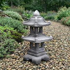 OLOMA Japanese Two Levels Concrete Garden Lantern Cement Pagoda Handcrafted Statue Outdoor Asian Zen Decor Stone Weather Proof Ornament Meditation Space Accent by OLOMA