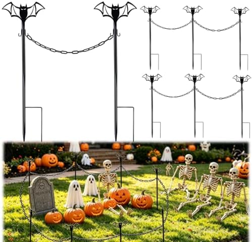 8 Sets Metal Halloween Fence for Outdoor Garden, 23.6in Halloween Graveyard Fences Bat Garden Fence with Connecting Chains Weatherproof Spooky Cemetery Decor for Outdoor Graveyard Pathway Party Scene by UGYAN