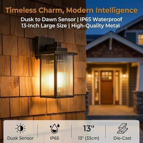 13" Black Brush Gold Dusk to Dawn Wall-Mounted Porch Light - Image 2