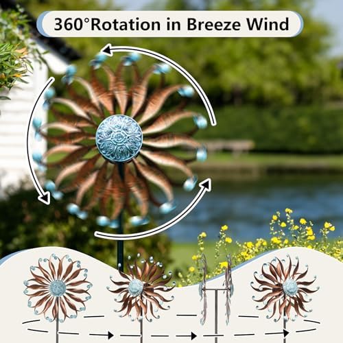 Lariander Wind Spinners Outdoor Metal Large with Stake- 84'' Wind Spinners for Yard and Garden - Windmill for Yard - Ideal Gift Metal Yard Art for Family, Friends, Garden Lovers (Willow Leaf) - Image 2
