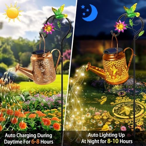 Big Solar Lanterns Outdoor Waterproof, Gifts for Mom Grandma Women Wife Daughter Mother's Day, Hummingbird Sunflower Watering Can with Shepherd Hook, Hanging Lanterns, Solar Path Lights Outdoor Decor - Image 6
