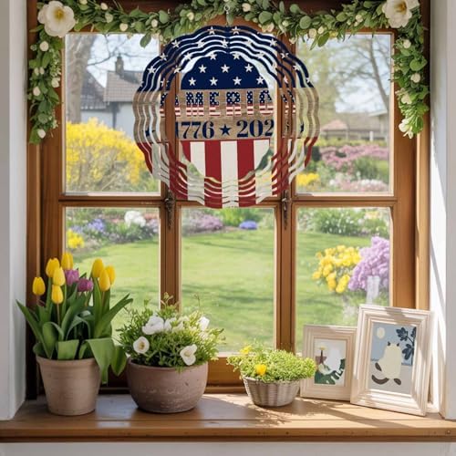 250th Anniversary Wind Spinner for Garden Yard 12In, USA Flag Red Striped Blue Star Retro 3D Stainless Steel Kinetic Hanging Wind Spinners Rustproof Outdoor Decor for Lawn Patio Home - Image 2