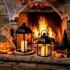 Lanterns Decorative Indoor 15" 11" Set of 2 Black Metal Lantern with Candle - Image 6