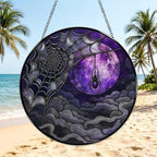 Spider Web Purple Moon Stained Glass Suncatcher 9.8" Colorful Window Hanging Ornament, Retro Sun Catcher Decor with Chain for Home Wall Garden Birthday Christmas Mothers Day - Image 3