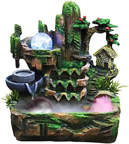 Tabletop Rockery Fountain, Small Waterfall Fountains Indoor with LED Lamp Atomization Effect, Rockery Water Fountain Ornament for Home Office Bedroom Decoration, Style A by Unknown