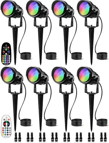 SUNVIE RGBW Color Changing Landscape Lights Low Voltage 8Pcs with Connector by SUNVIE