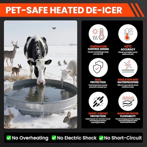 Chicken Water Heater with Thermostatic Control, Aluminum De-Icer for Bird Bath, Winter Livestock Poultry, Full Coverage Design (500 Watt) - Image 5