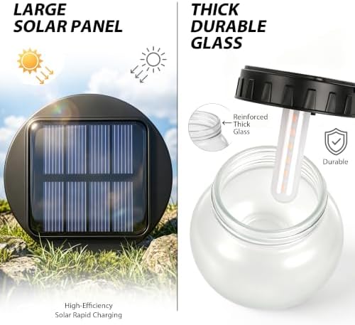 Solar Lights Outdoor Hanging Lantern with Glass Globe, Flame Effect 4-Pack - Image 2