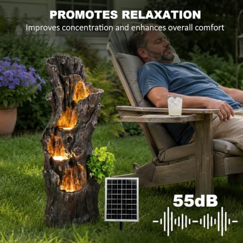 Solar Powered Tree Stump Water Fountain with LED Lights Waterfall Feature - Image 6