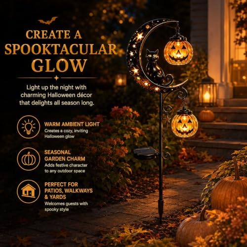 New Pumpkin Moon Garden Stake Light, Black Cat Garden Stake Light，D - Image 3