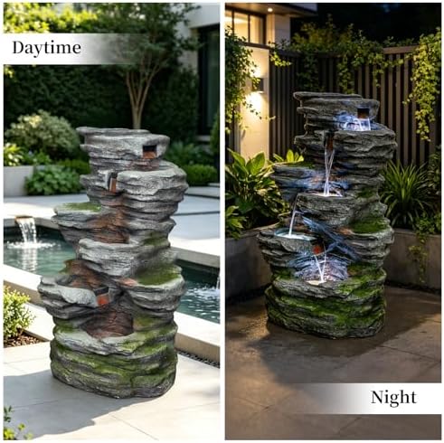 40.2" H Water Fountain Outdoor, 5-Tier Cascading Stacked Waterfall Fountain - Image 6