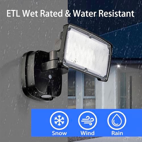 26W Flood Lights Outdoor, CCT Integrated LED Security Light Fixture, 1 Head Exterior LED Outdoor Light with Dusk to Dawn Control, ETL Water Resistant for Garage, Yard, Porch (Black) - Image 2