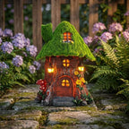 COWOS Fairy Tree House Night Light with LED - Moss Covered Resin Fairy House Miniature Garden Decor, Outdoor Waterproof Statue for Patio Yard Lawn, Gift for Garden Lovers Kids - Image 3