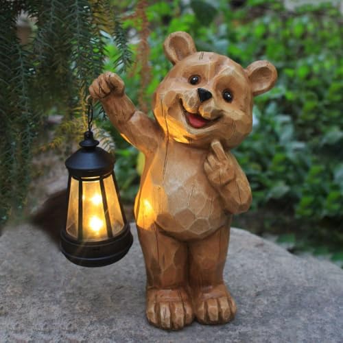 Solar Garden Statues Bear Figurine Outdoor Lights, Resin Yard Decorations Outdoor, Garden Decor Unique Birthday Housewarming Gifts for Mom (Bear 1) by solarstatue