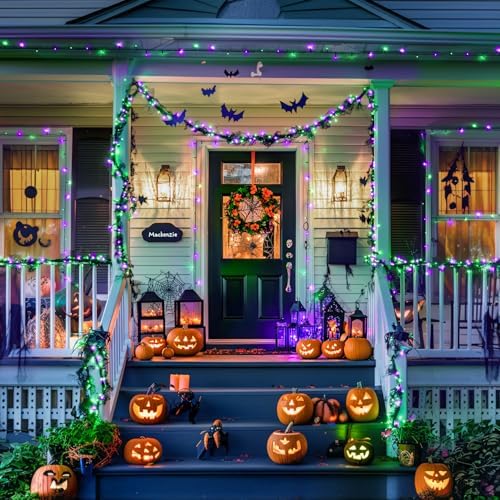 JMEXSUSS 2 Pack Solar Halloween Lights, Total 200LED 66FT, Purple and Green - Image 3