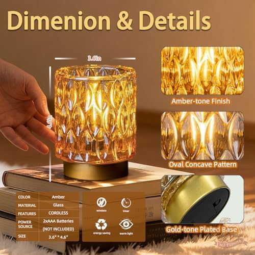 Battery Operated Table Lamp Timer, Small Cordless Lamps Decorative, Amber - Image 5
