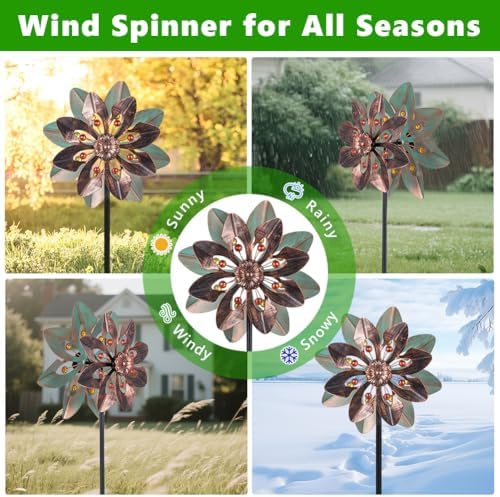 VEWOGARDEN Wind Spinners Outdoor with 2 Blades, Metal Kinetic Wind Spinner with Flower Design for Yard Garden Lawn Decorations - Image 5