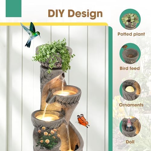 36" H Garden Water Fountains Outdoor, Waterfall Fountain with Lights - Image 6
