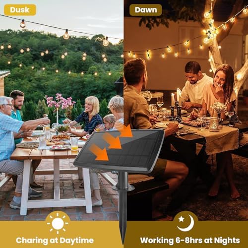 Yusist 100FT Solar String Lights Outdoor Waterproof with Remote, G40 Solar Powered String Lights with 30+2 LED Shatterproof Bulbs, Dimmable Solar Patio Hanging Lights for Outside Backyard Party - Image 3