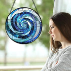 Blue Ocean Wave Stained Glass Window Hanging Suncatcher Gift for Women 9.8" - Image 4