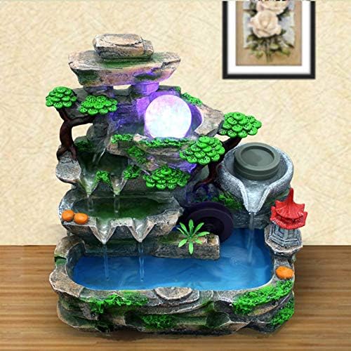 Tabletop Fountain Ornament, 110V Desktop Waterfall Fountain with LED Atomizer and Pond, Featuring Realistic Waterfall Artificial Trees, Rockery Water Fountains for Indoor Home Office Desk Decor (F) - Image 4