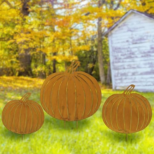 GlikCeil 3 Pcs Fall Decor Outdoor Rustic Pumpkin Stakes, Fall, Rustic by GlikCeil