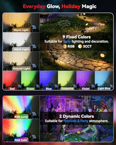Focusing Solar Spot Lights Outdoor Waterproof, RGB+3CCT Tree Uplights 8Pack - Image 4
