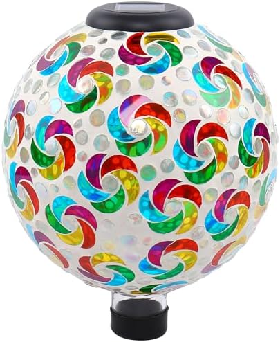 SAVENNA Mosaic Solar Gazing Ball 10 Inch, Glass Garden Globe with Auto On/Off for Yard, Lawn & Outdoor Decor, Multicolor Mosaic by SAVENNA