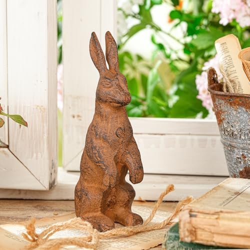 Sungmor Cast Iron Rabbit Statue,Rustic Rust Heavy Duty Animal Collection Sculpture, Paperweight, Doorstop, Adorable Garden Figurine - Standing Rabbit Statue - Image 2