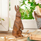 Sungmor Cast Iron Rabbit Statue,Rustic Rust Heavy Duty Animal Collection Sculpture, Paperweight, Doorstop, Adorable Garden Figurine - Standing Rabbit Statue - Image 2