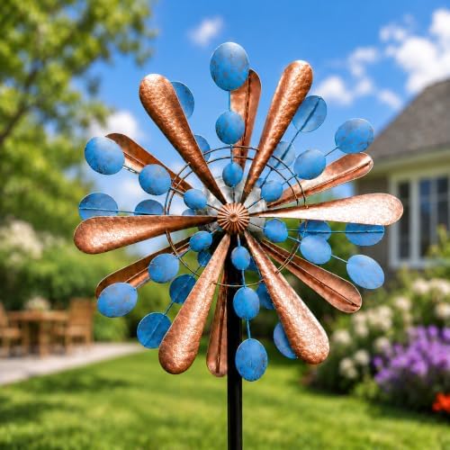 75in Metal Wind Spinner with Solar Light Outdoor Garden Yard Art Decor by Conderyang