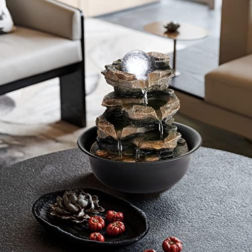 WICHEMI Indoor Water Fountain Tabletop Fountain Stacked Rock with LED Light - Image 4