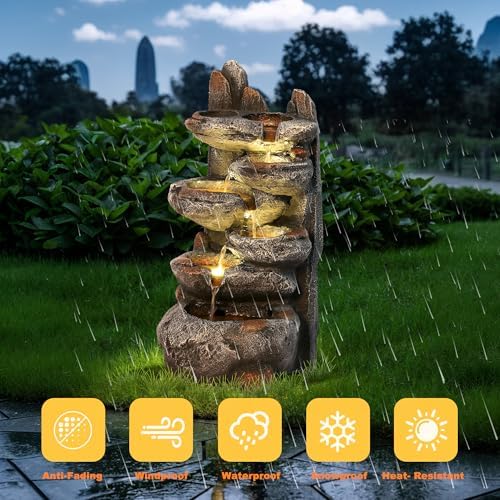MAGIC UNION 6-Tier Cascading Rock Water Fountain, Natural Stone Look，27" H - Image 5