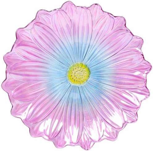MUMTOP Outdoor Glass Bird Bath with Metal Stand for Yard Garden Decor, Pink - Image 2