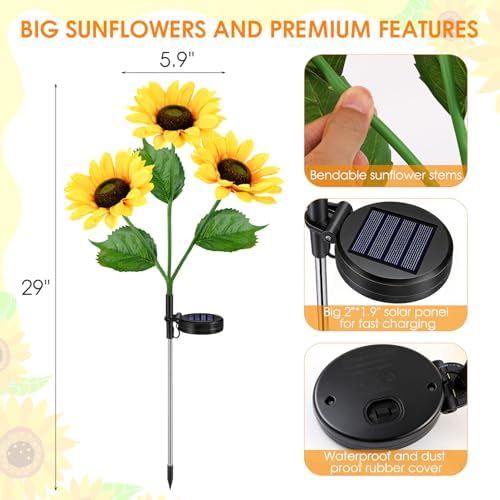 Solar Sunflowers Outdoor Waterproof Flowers Lights Yard Garden Fall Decor - Image 7